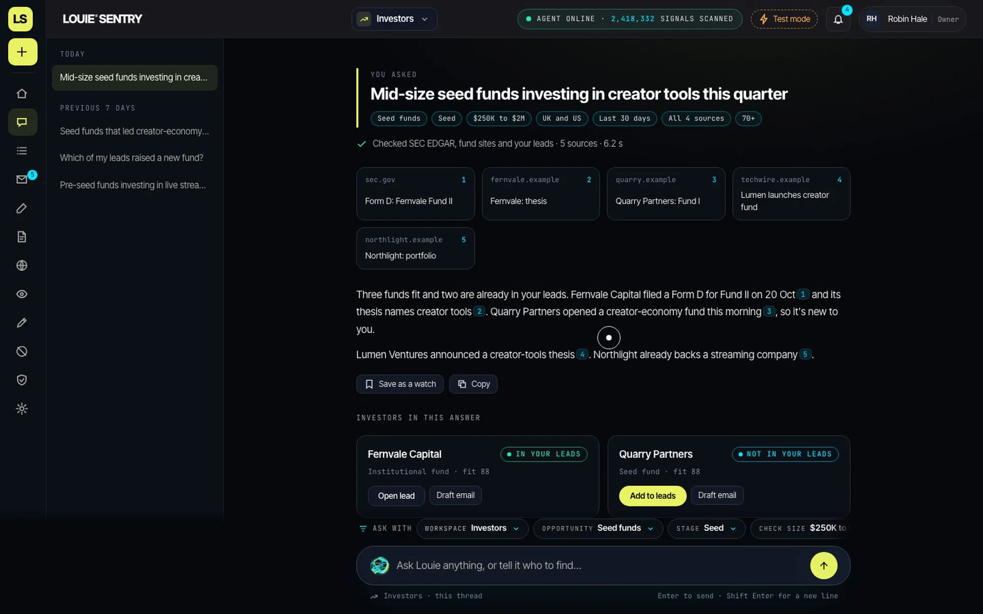 Ask: a question answered with numbered sources