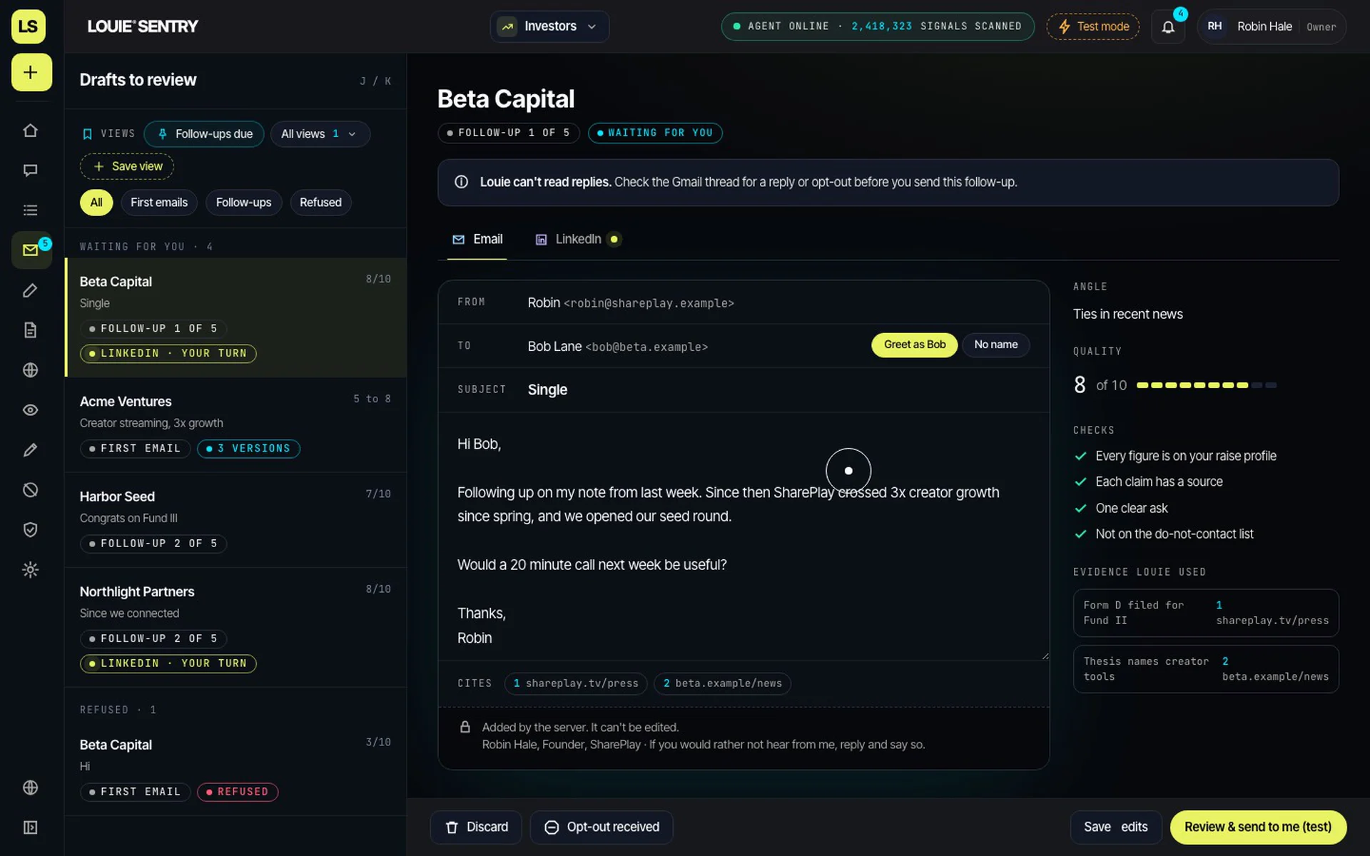 Drafts to review, with versions side by side